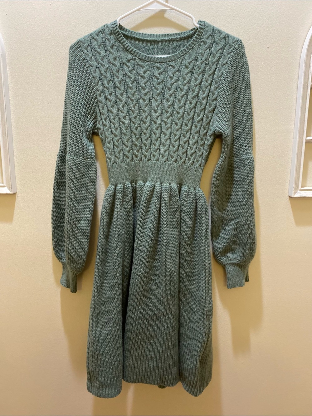 SHEIN Sage Green Cable Knit Long Sleeve Sweater Dress